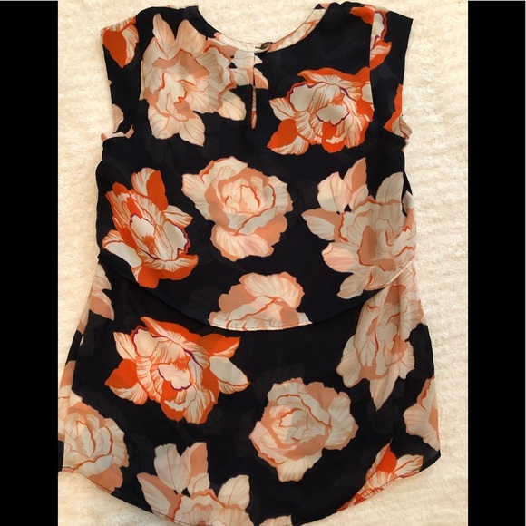 Cabi Blossom Navy Blue & Orange Floral Print-Sz Small Business Casual Stretchy - Picture 3 of 7